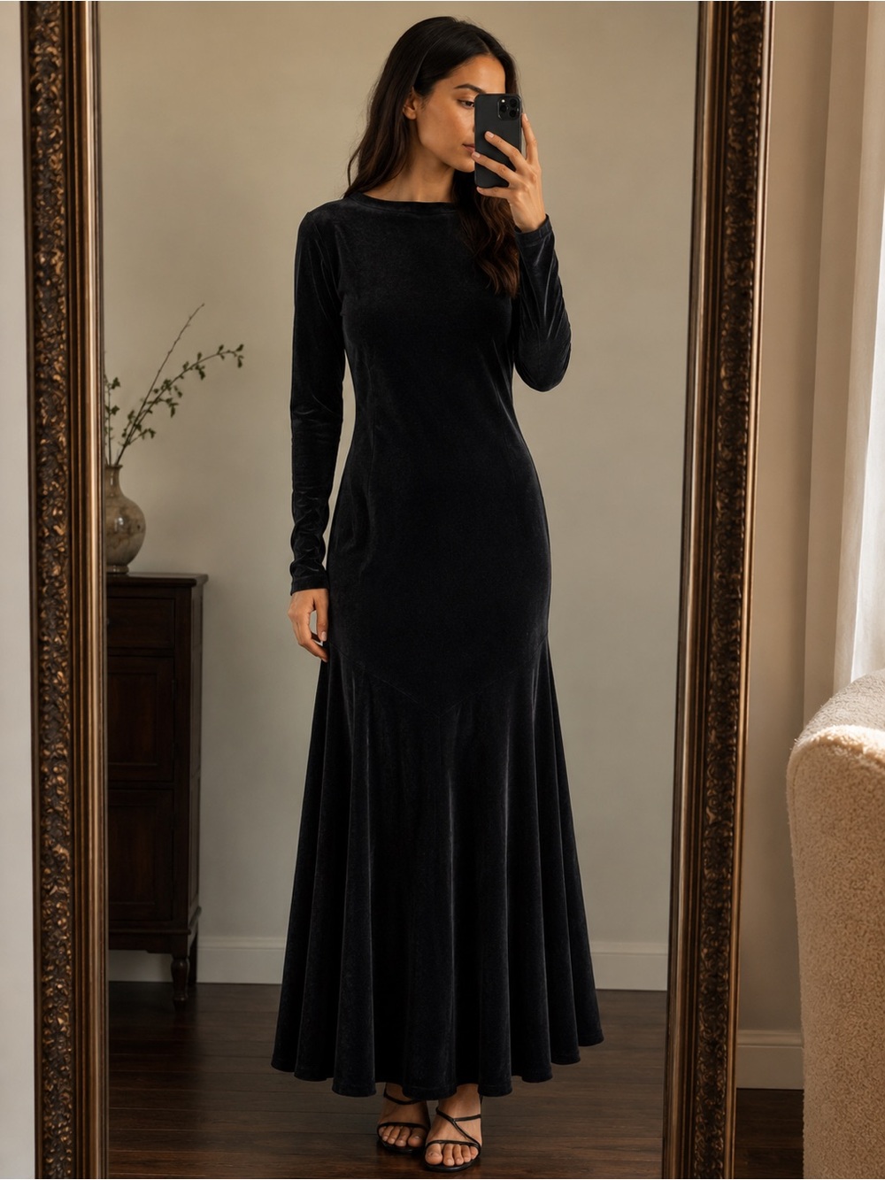 Vintage 1980’s Original Rare Betsey Johnson Punk Label Velvet Maxi Dress Black - Picture 13 of 13